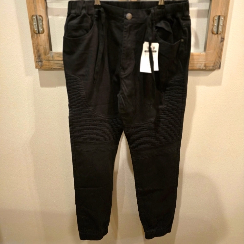 Men's Biker Jogger Pants - Black, Medium Brand New